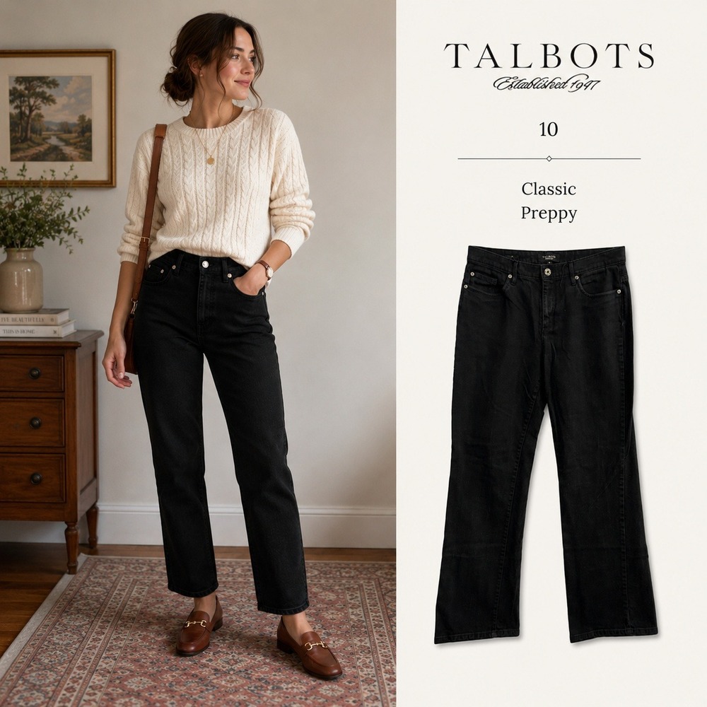 Talbots Straight Leg Jeans Womens 10 Black Classic Stretch Jeans Preppy Pants
